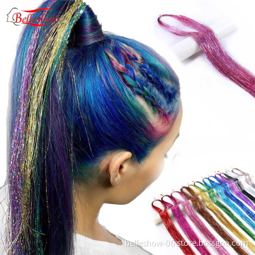 Hot sell colorful bright laser flashing braid one piece clip on hair extension DIY christmas decoration Accessories